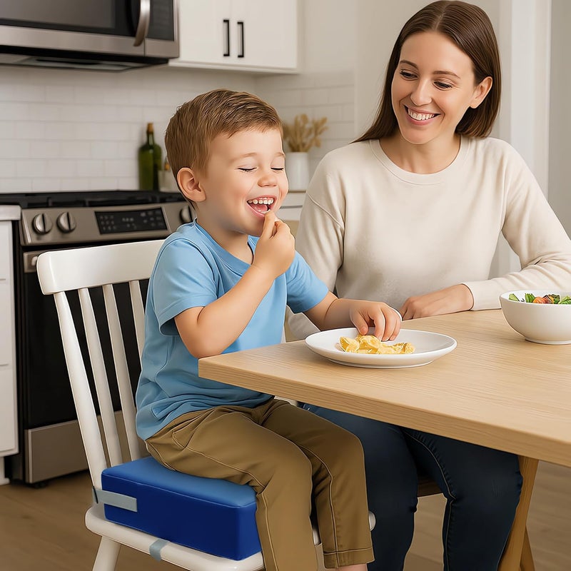 Eiury Toddler Booster Seat Dining Table Kitchen Chair, Waterproof Anti-Scratch PU Cushion, Non-Slip Bottom, Adjustable Buckle Straps, Easy Clean Portable Seat Cushion (Dark Blue) - Image 2